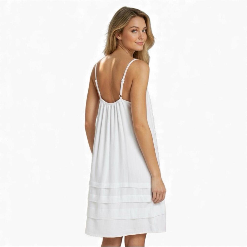 Splendid Celine Tiered Mini dress Linen Sleeveless Ramie Sheath NWT White Sz M - Picture 2 of 9